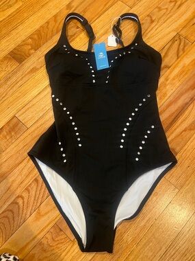 Cupshe Black One-Piece Swimsuit with White Stud Accents